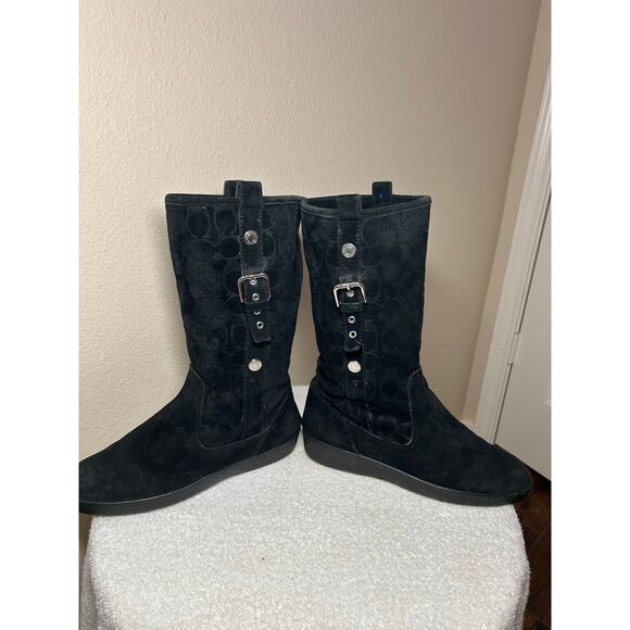 Coach Tulip Signature Logo Leather Suede Slip On Boots - Picture 3 of 12